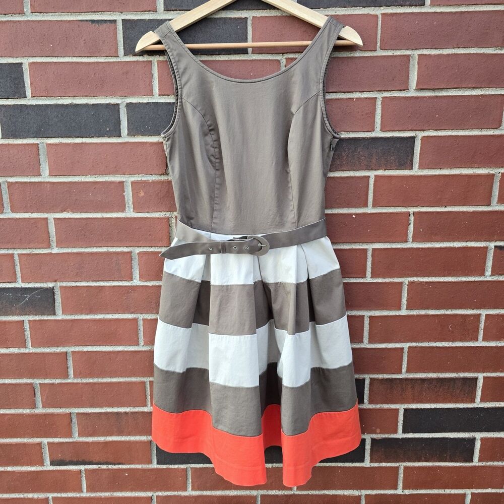 Banana Republic 4 Fit & Flare Sleeveless Dress w Belt Stretch Cotton Brown Taupe